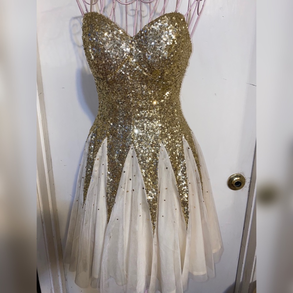 Windsor strapless gold sequin dress